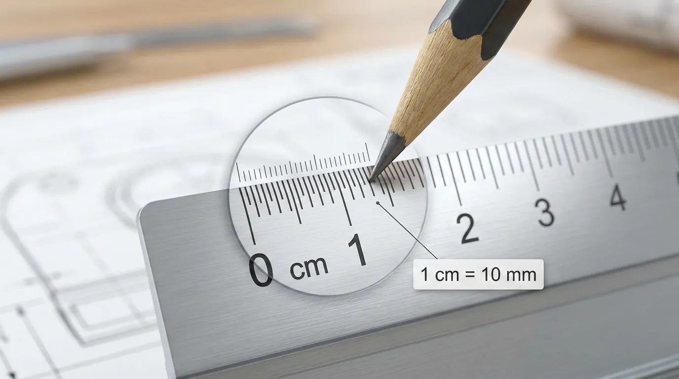 تصویر آموزشی که نشان می‌دهد هر ۱ سانتی‌متر برابر با ۱۰ میلی‌متر است