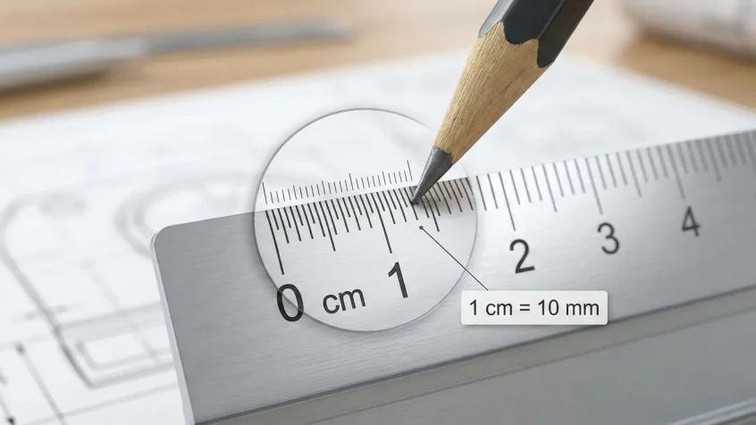 تصویر آموزشی که نشان می‌دهد هر ۱ سانتی‌متر برابر با ۱۰ میلی‌متر است